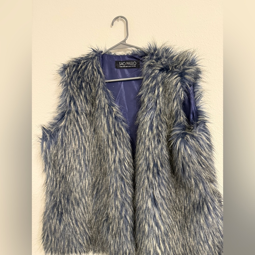 Sau Paulo Women’s Faux Fur Vest Vintage Size 14 Blue